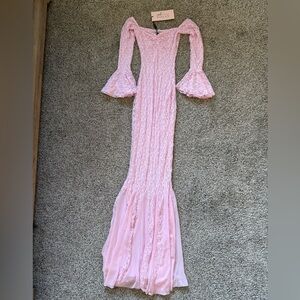 Oh Polly Pink Long Sleeve Lace Dress
